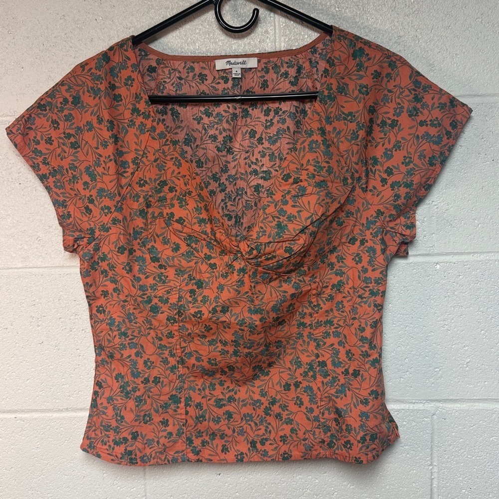 Madewell Amari Twist Detail Shirt Sunset Haze Orange Green Size 8 - Picture 4 of 8